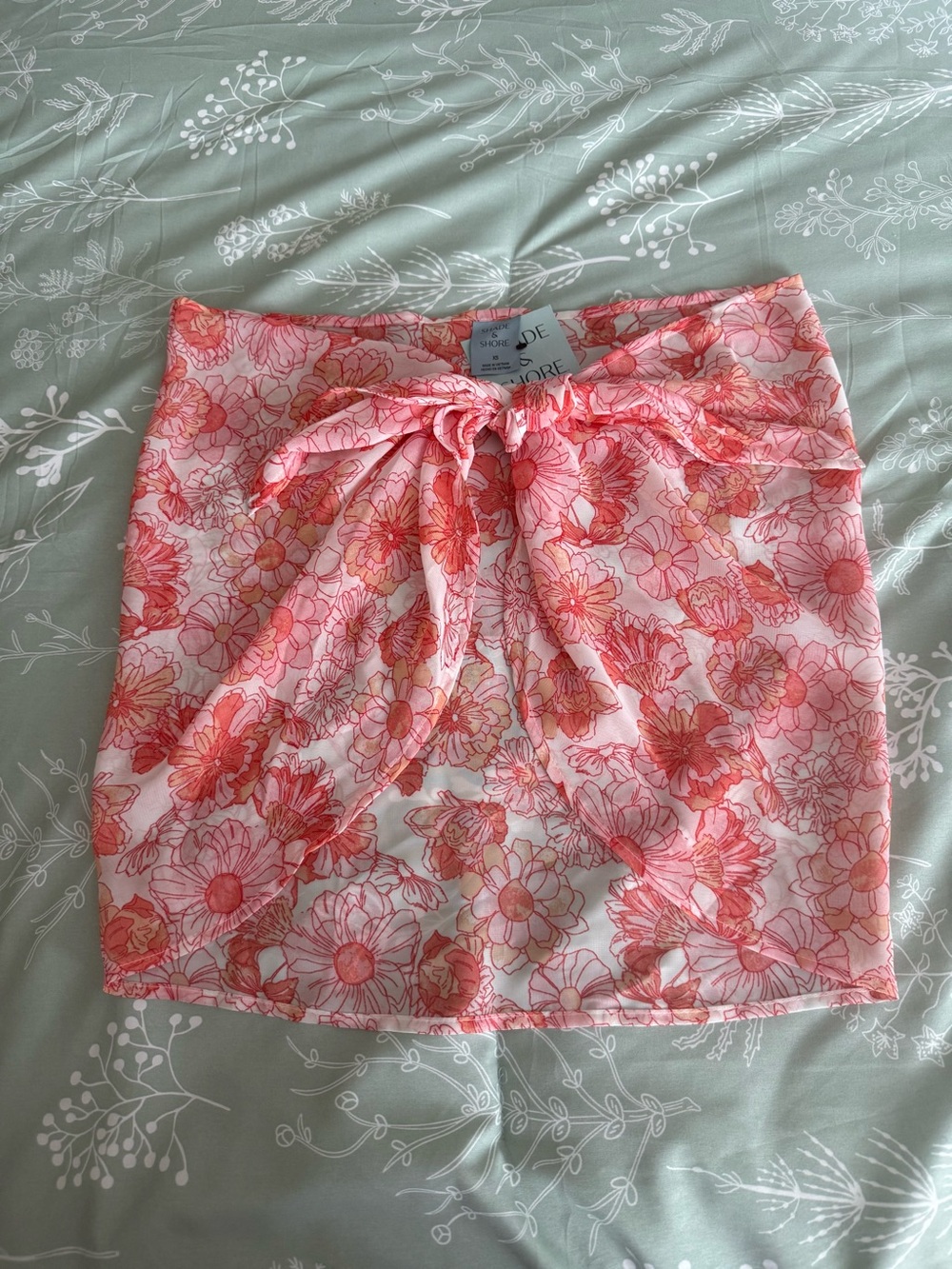 Shade & Shore Coral and Pink Floral Tie-Front Sarong